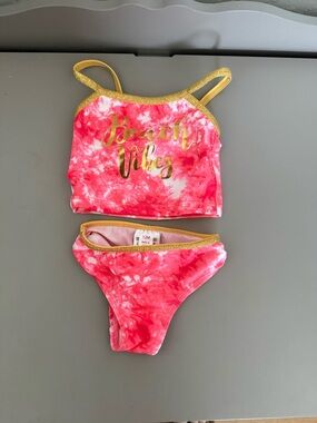 Pink Tie-Dye 'Beach Vibes' Two-Piece Toddler Swimsuit